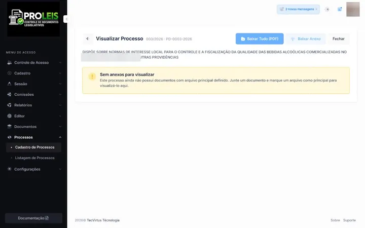 Visualizador do processo com leitura dos anexos e download do PDF consolidado